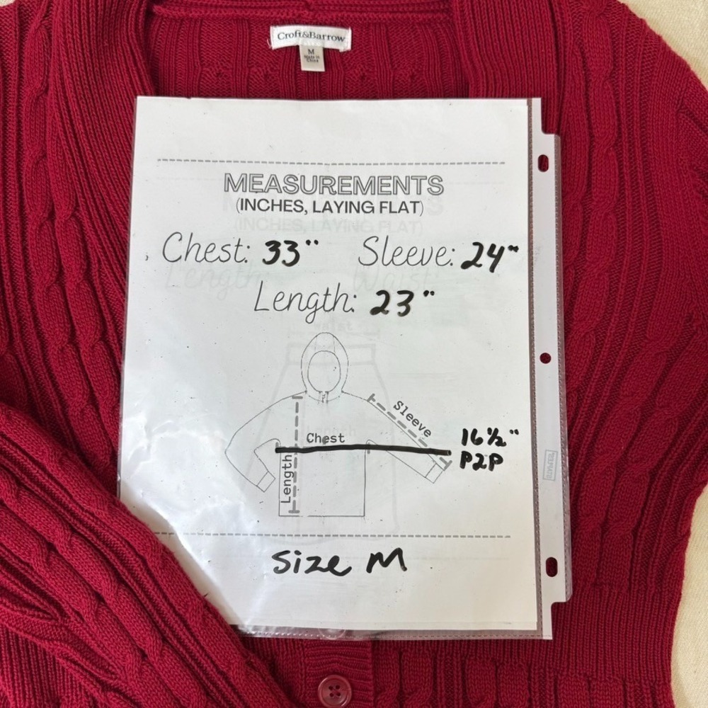 Croft & Barrow Red Cable Knit Cardigan Sweater Womens Sz M Shawl Collar Academia - Picture 5 of 11